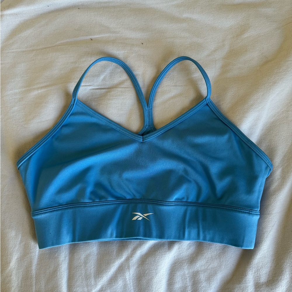 blue reebok racer back sports bra